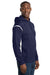 Sport-Tek F246 Mens Tech Moisture Wicking Fleece Hooded Sweatshirt Hoodie w/ Pouch Pocket True Navy Blue/White Model Side