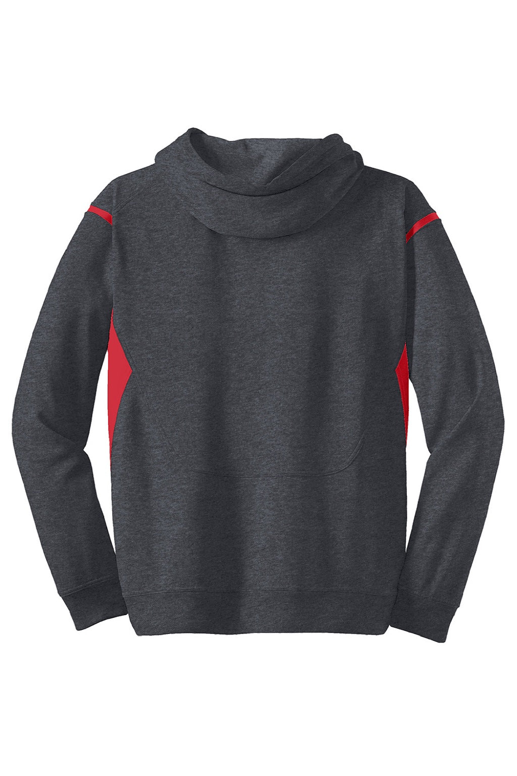 Sport-Tek F246 Mens Tech Moisture Wicking Fleece Hooded Sweatshirt Hoodie w/ Pouch Pocket Heather Graphite Grey/True Red Flat Back