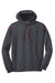 Sport-Tek F246 Mens Tech Moisture Wicking Fleece Hooded Sweatshirt Hoodie w/ Pouch Pocket Heather Graphite Grey/True Red Flat Front