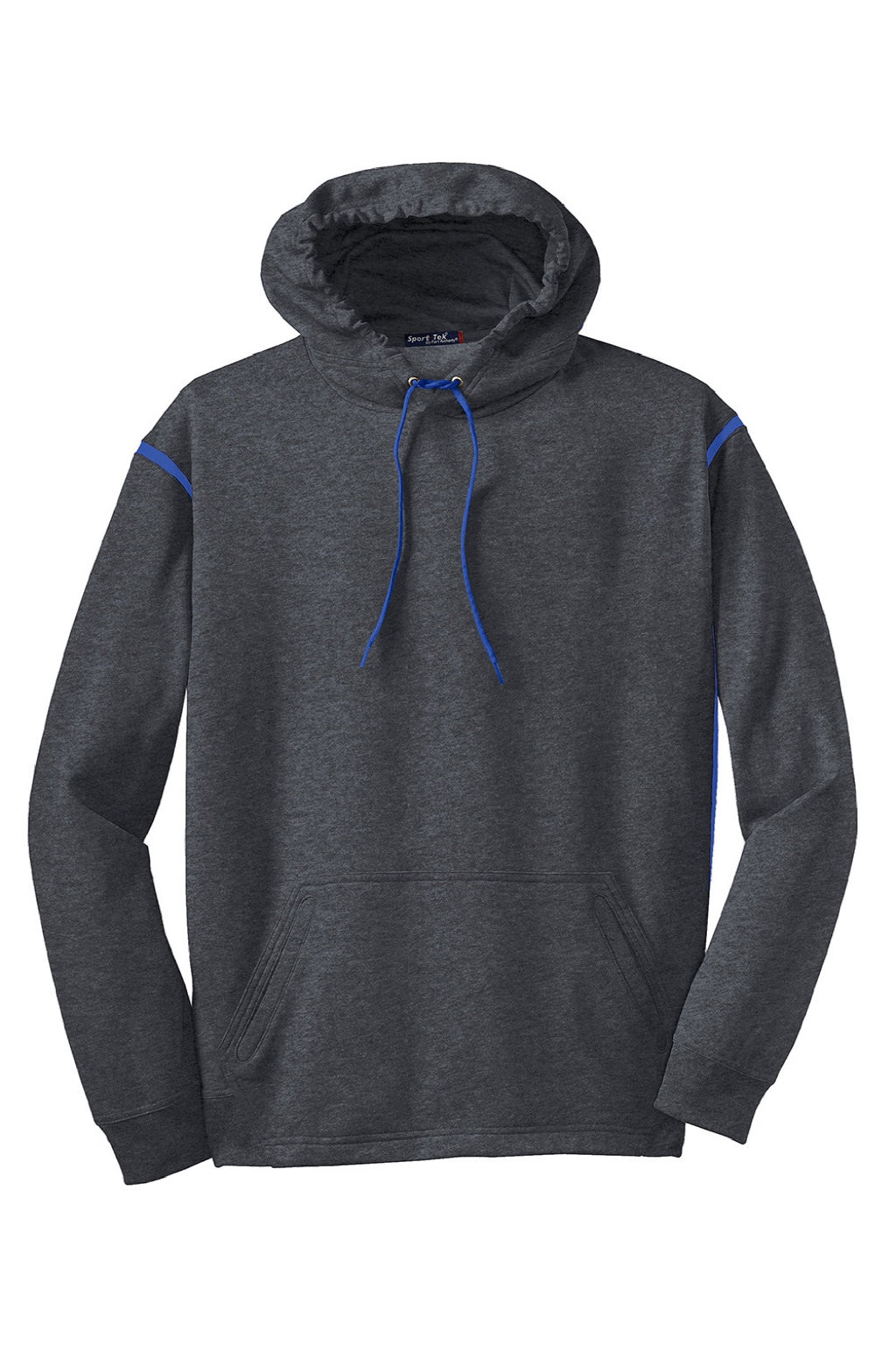 Sport-Tek F246 Mens Tech Moisture Wicking Fleece Hooded Sweatshirt Hoodie w/ Pouch Pocket Heather Graphite Grey/True Royal Blue Flat Front
