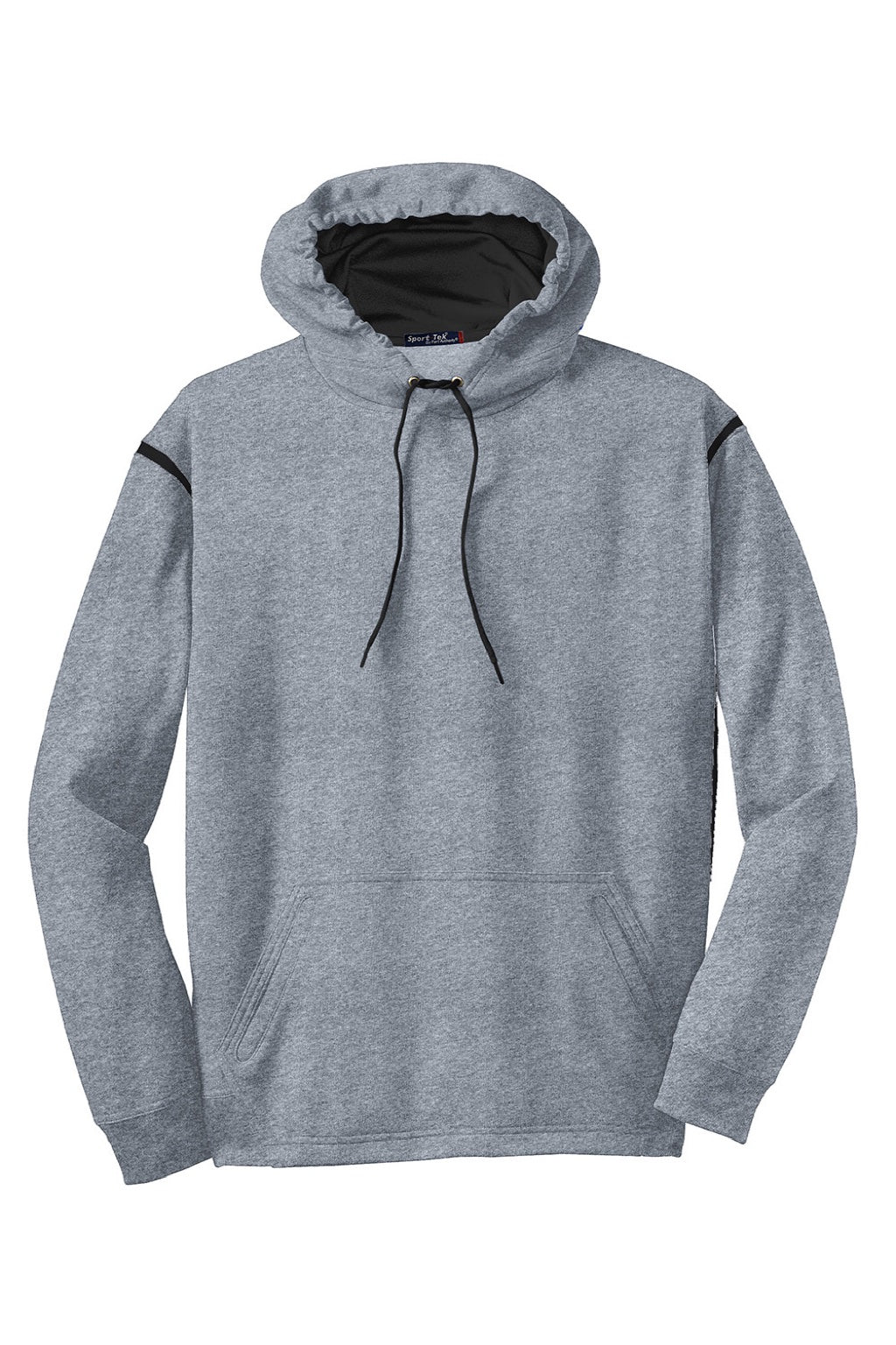 Sport-Tek F246 Mens Tech Moisture Wicking Fleece Hooded Sweatshirt Hoodie w/ Pouch Pocket Heather Grey/Black Flat Front