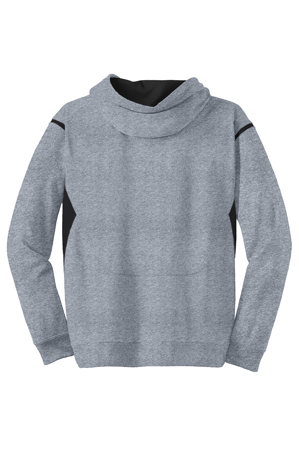 Sport-Tek F246 Mens Tech Moisture Wicking Fleece Hooded Sweatshirt Hoodie w/ Pouch Pocket Heather Grey/Black Flat Back