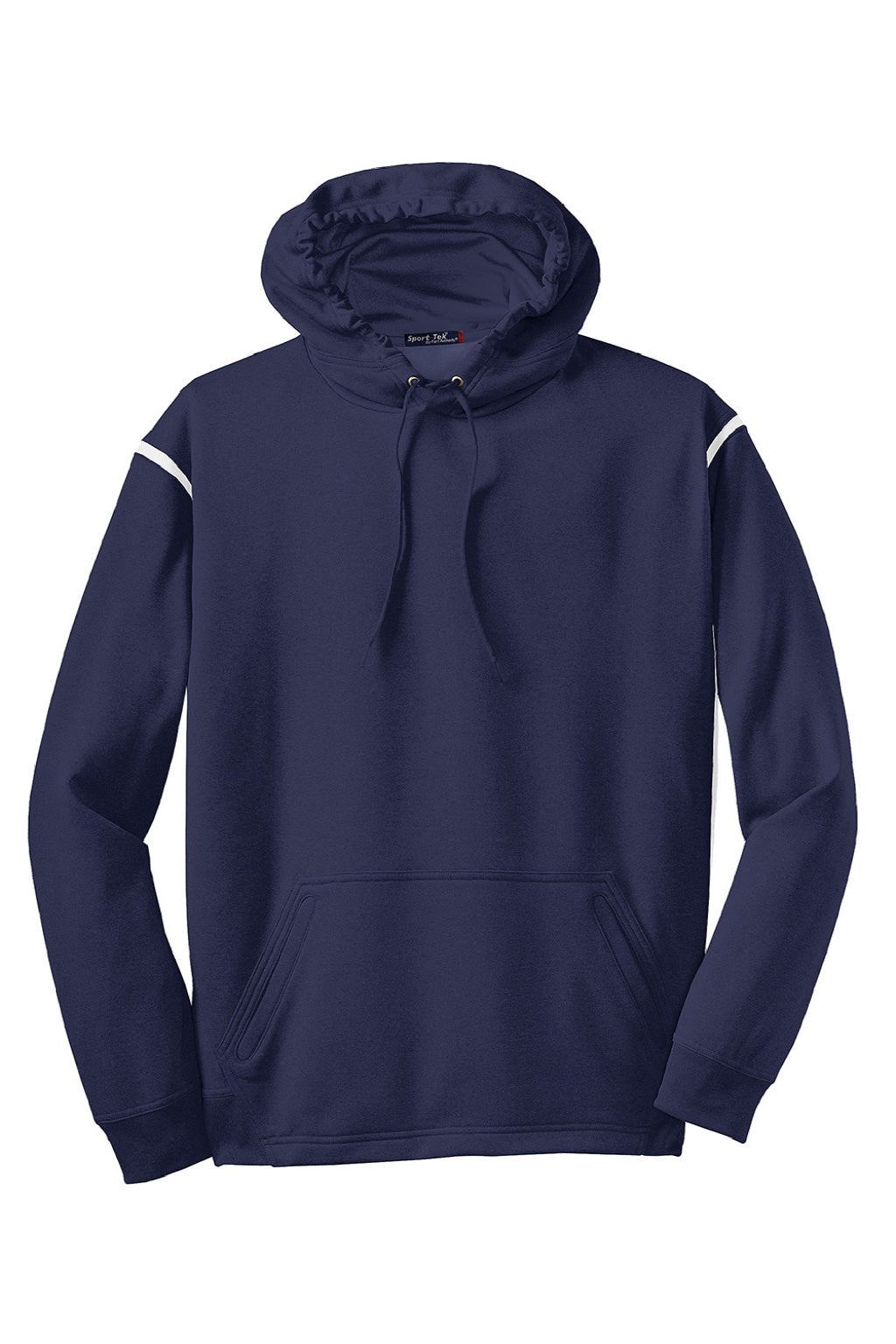 Sport-Tek F246 Mens Tech Moisture Wicking Fleece Hooded Sweatshirt Hoodie w/ Pouch Pocket True Navy Blue/White Flat Front
