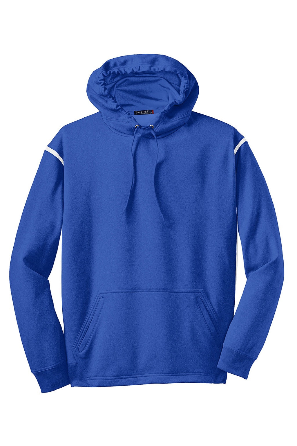 Sport-Tek F246 Mens Tech Moisture Wicking Fleece Hooded Sweatshirt Hoodie w/ Pouch Pocket True Royal Blue/White Flat Front
