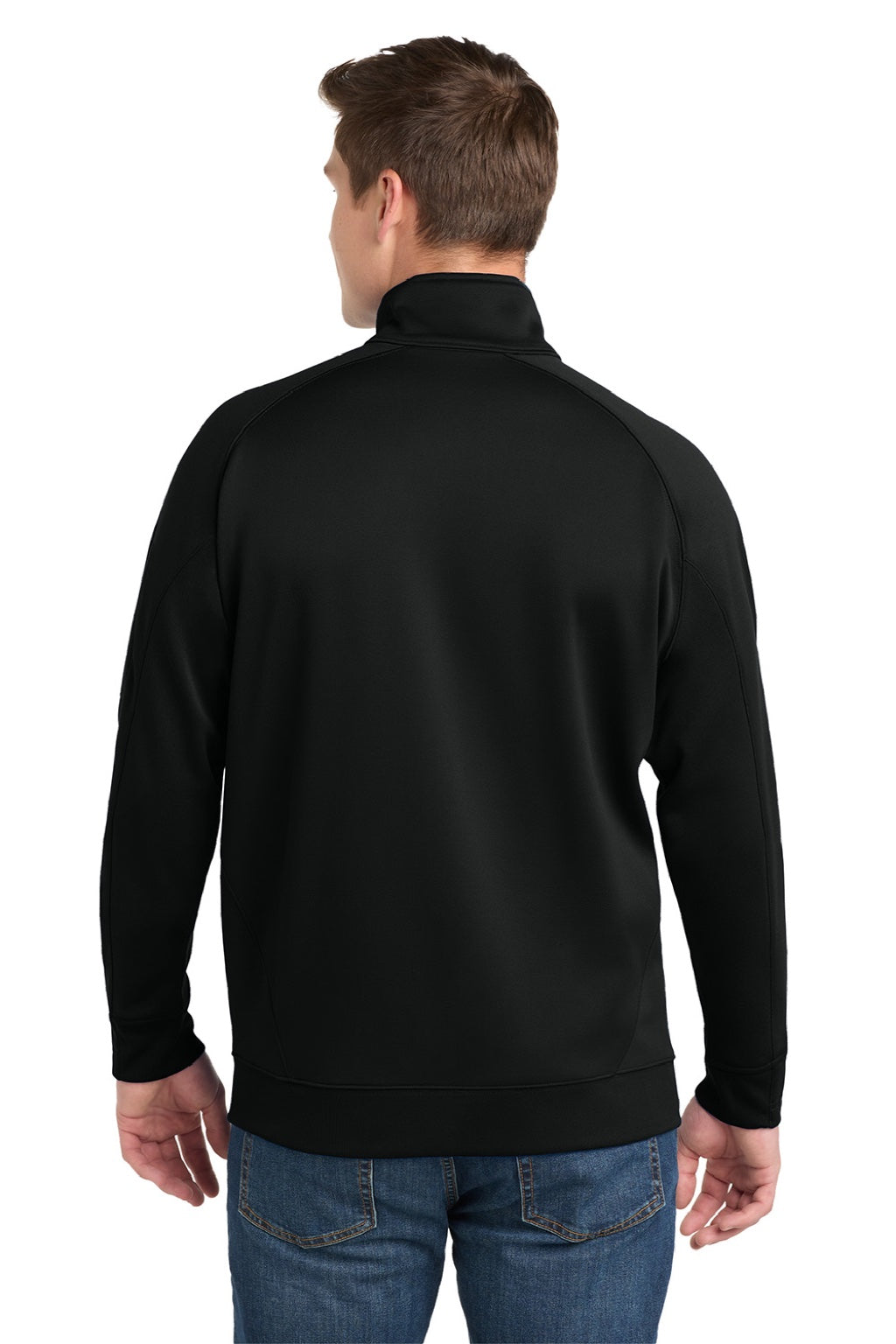 Sport-Tek F247 Mens Tech Moisture Wicking Fleece 1/4 Zip Sweatshirt w/ Pocket Black Model Back