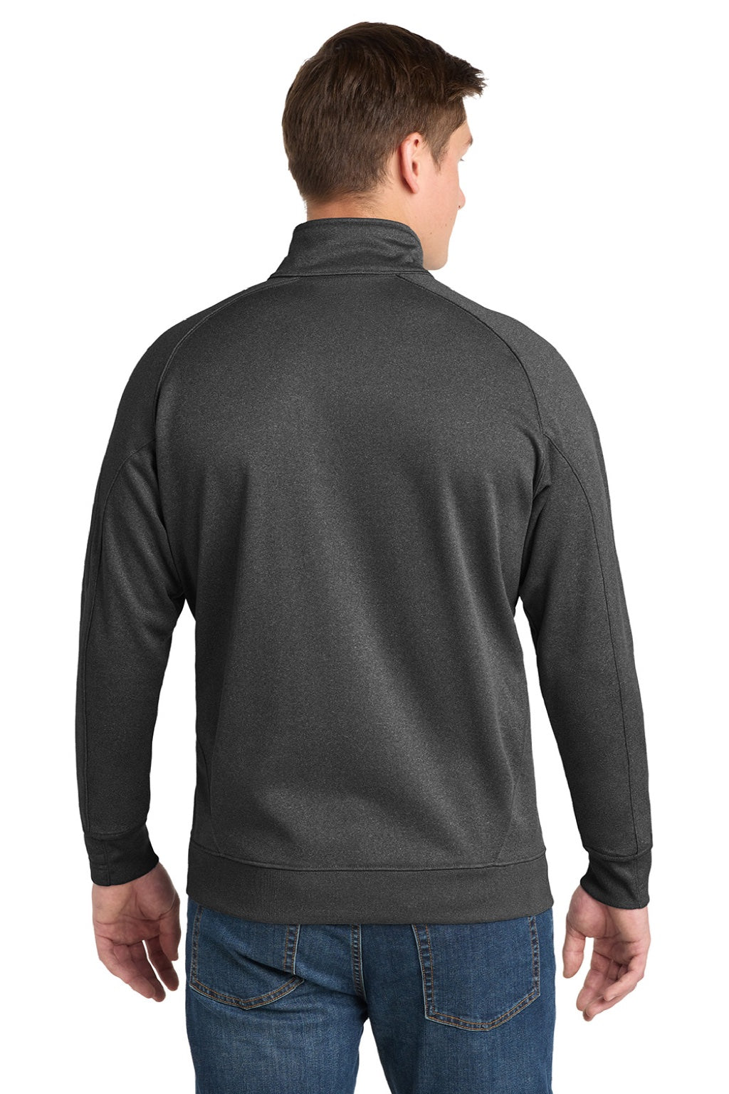 Sport-Tek F247 Mens Tech Moisture Wicking Fleece 1/4 Zip Sweatshirt w/ Pocket Heather Graphite Grey Model Back