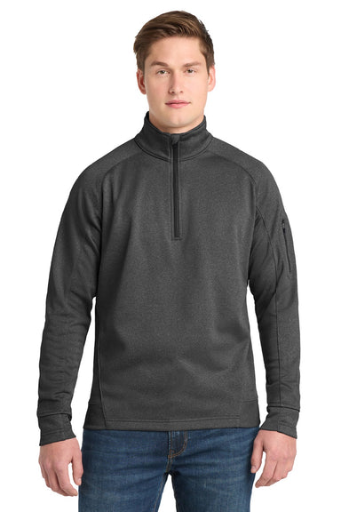 Sport-Tek F247 Mens Tech Moisture Wicking Fleece 1/4 Zip Sweatshirt w/ Pocket Heather Graphite Grey Model Front