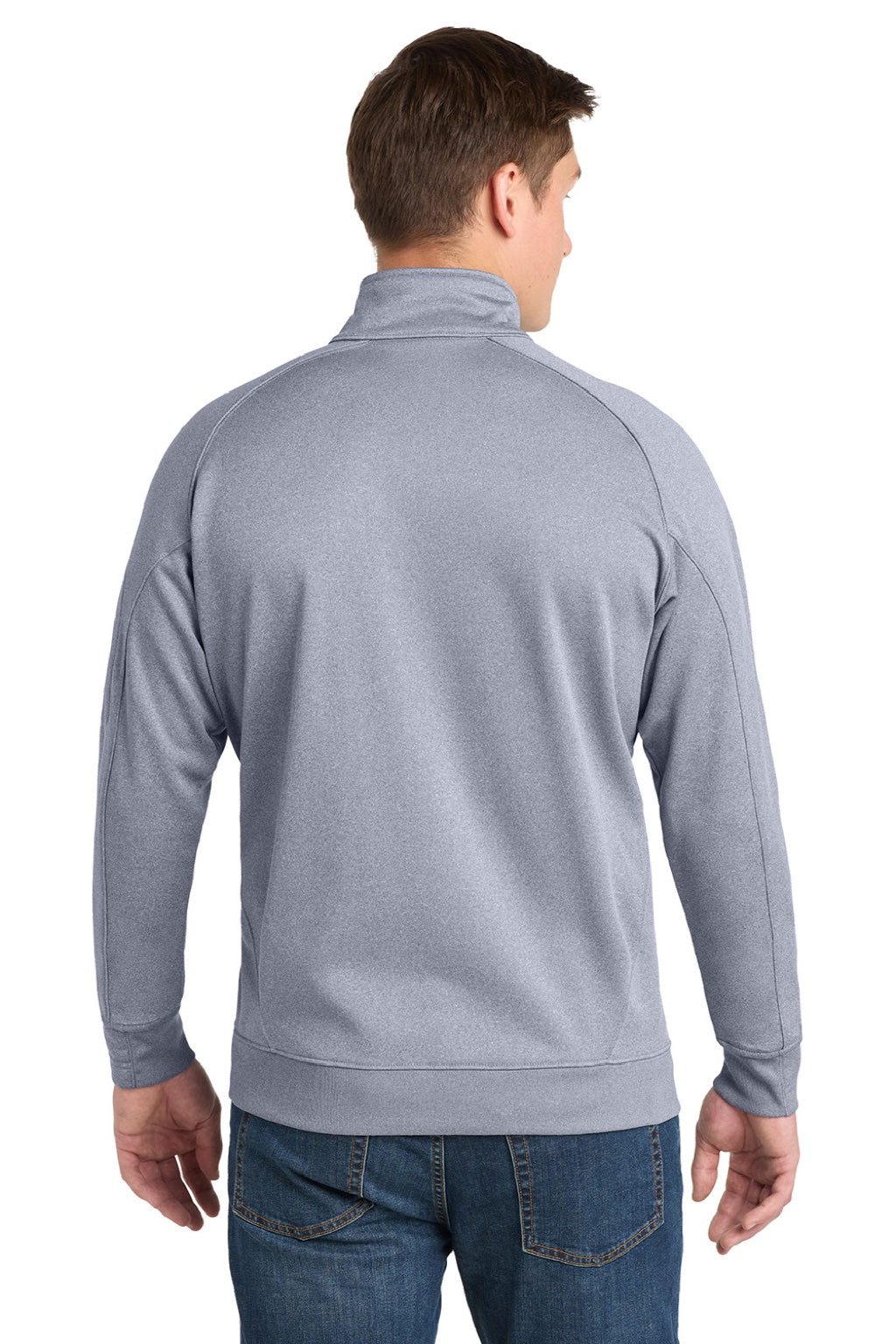 Sport-Tek F247 Mens Tech Moisture Wicking Fleece 1/4 Zip Sweatshirt w/ Pocket Heather Grey Model Back