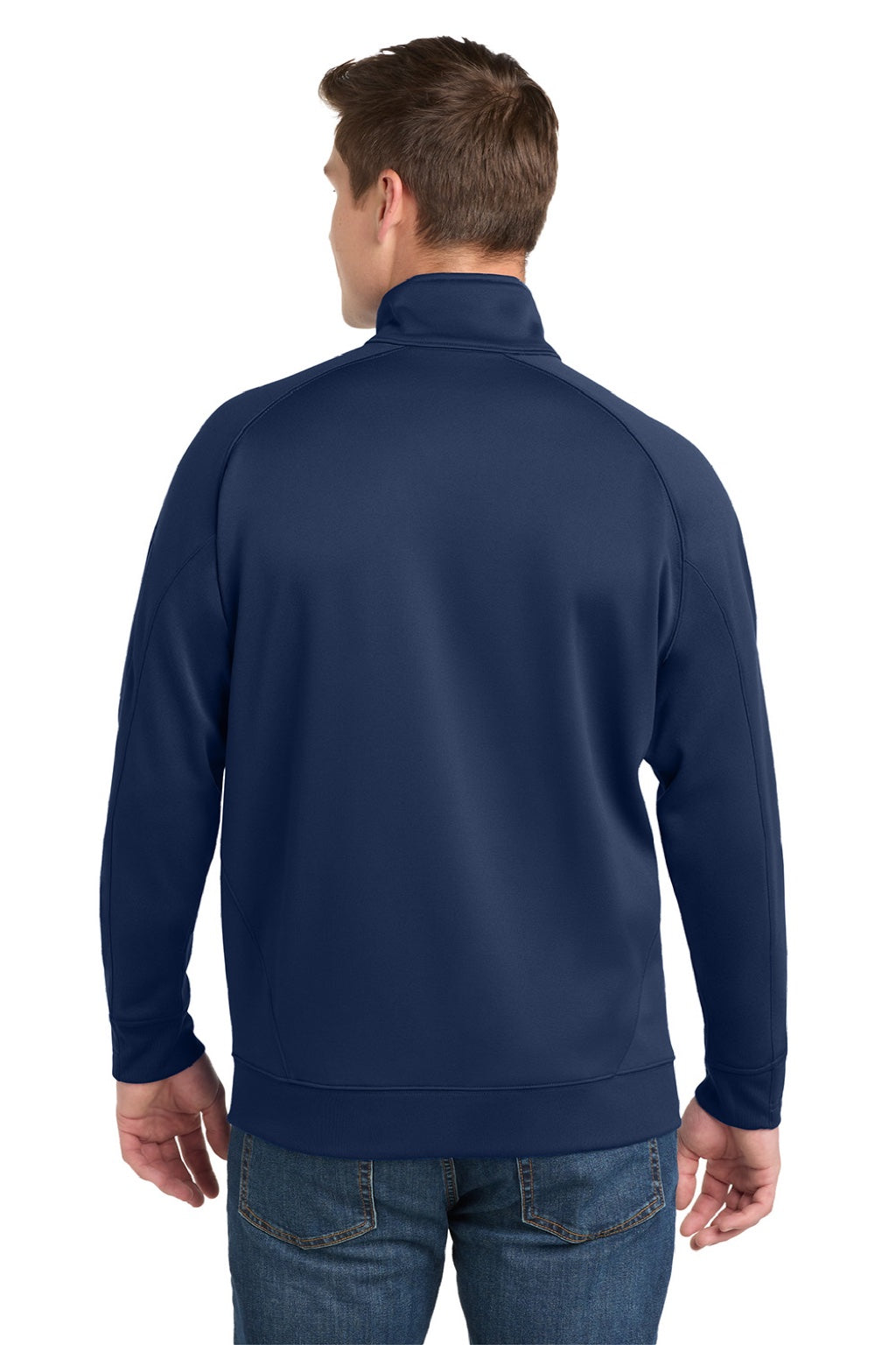 Sport-Tek F247 Mens Tech Moisture Wicking Fleece 1/4 Zip Sweatshirt w/ Pocket True Navy Blue Model Back