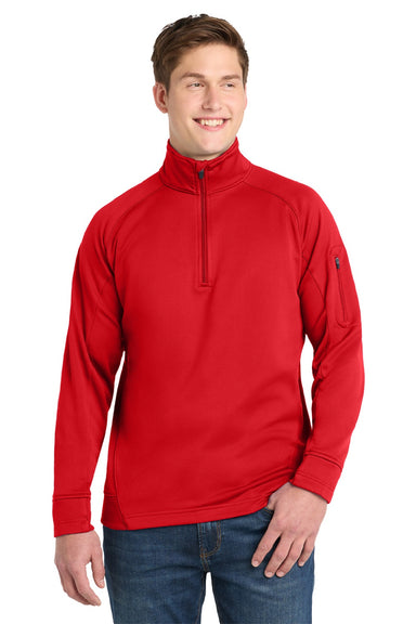 Sport-Tek F247 Mens Tech Moisture Wicking Fleece 1/4 Zip Sweatshirt w/ Pocket True Red Model Front
