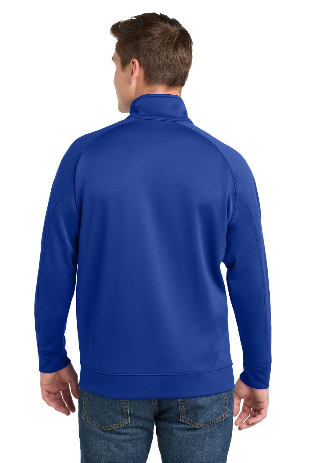 Sport-Tek F247 Mens Tech Moisture Wicking Fleece 1/4 Zip Sweatshirt w/ Pocket True Royal Blue Model Back