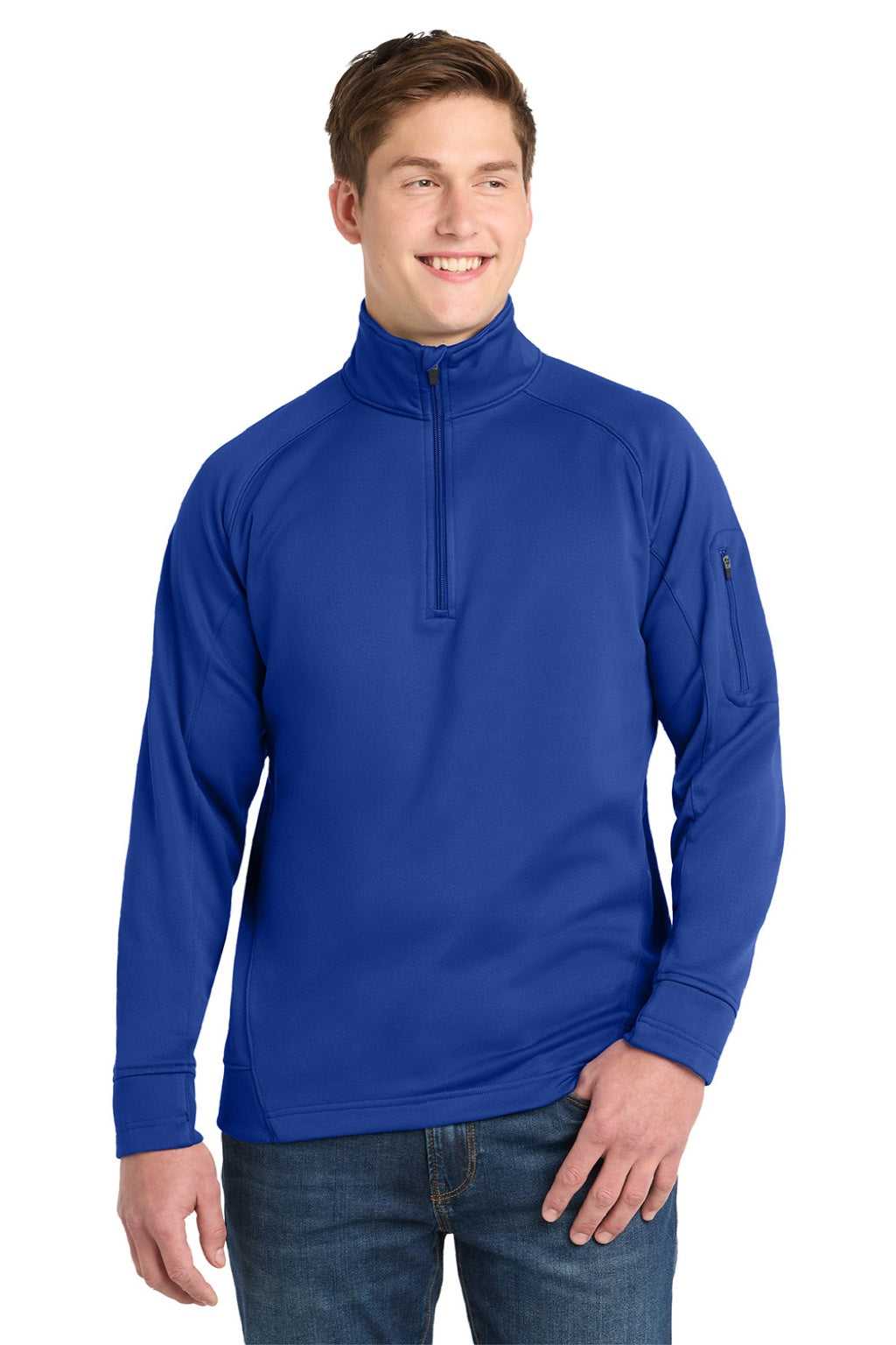 Sport-Tek F247 Mens Tech Moisture Wicking Fleece 1/4 Zip Sweatshirt w/ Pocket True Royal Blue Model Front