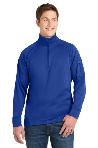 Sport-Tek F247 Mens Tech Moisture Wicking Fleece 1/4 Zip Sweatshirt w/ Pocket True Royal Blue Model Front