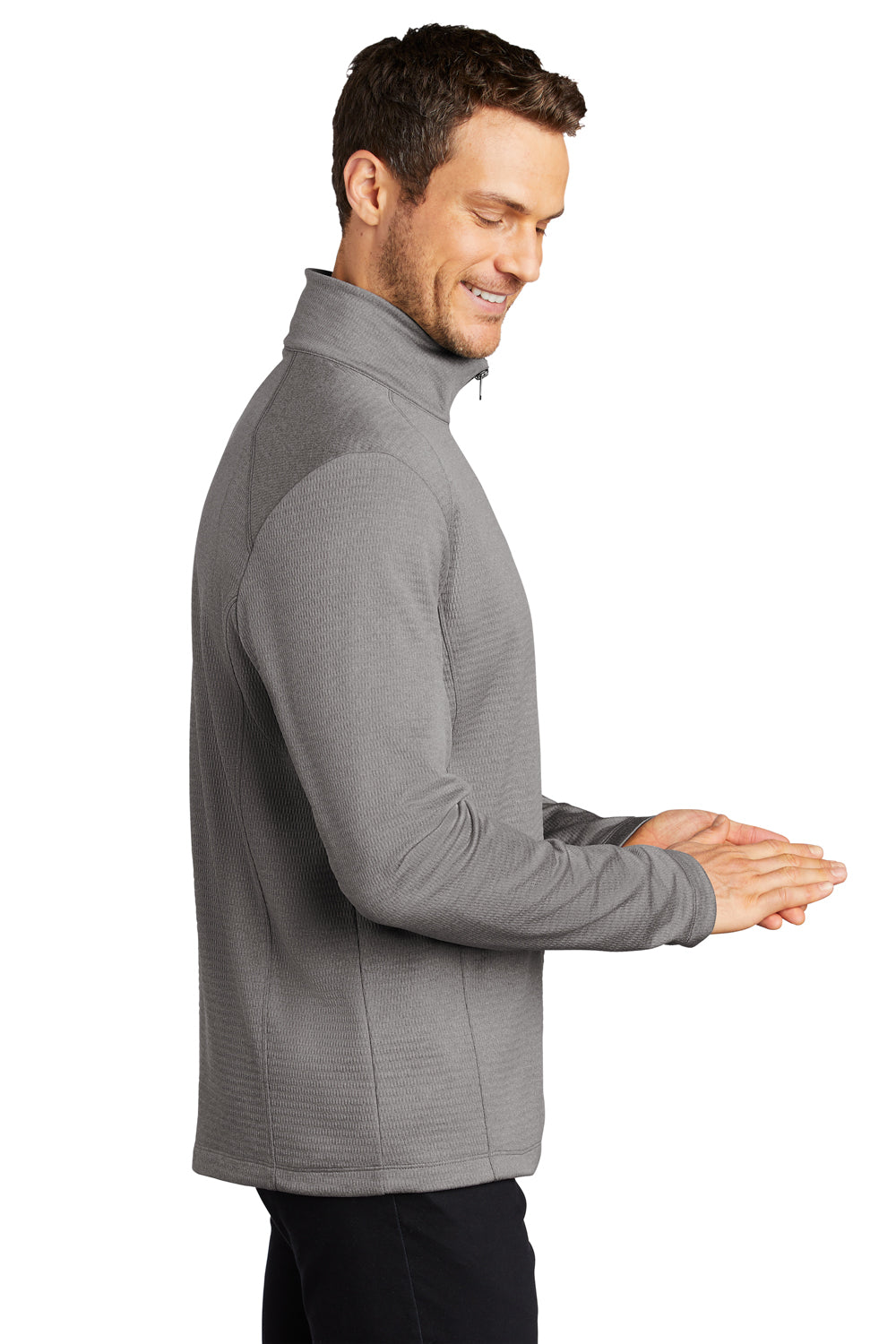 Port Authority F248 Mens Diamond Fleece 1/4 Zip Sweatshirt Heather Gusty Grey Model Side