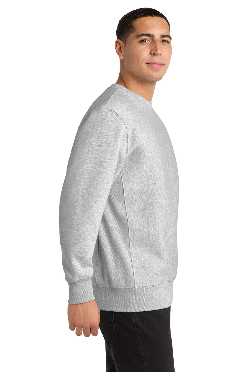 Sport-Tek F280 Mens Fleece Crewneck Sweatshirt Heather Grey Model Side
