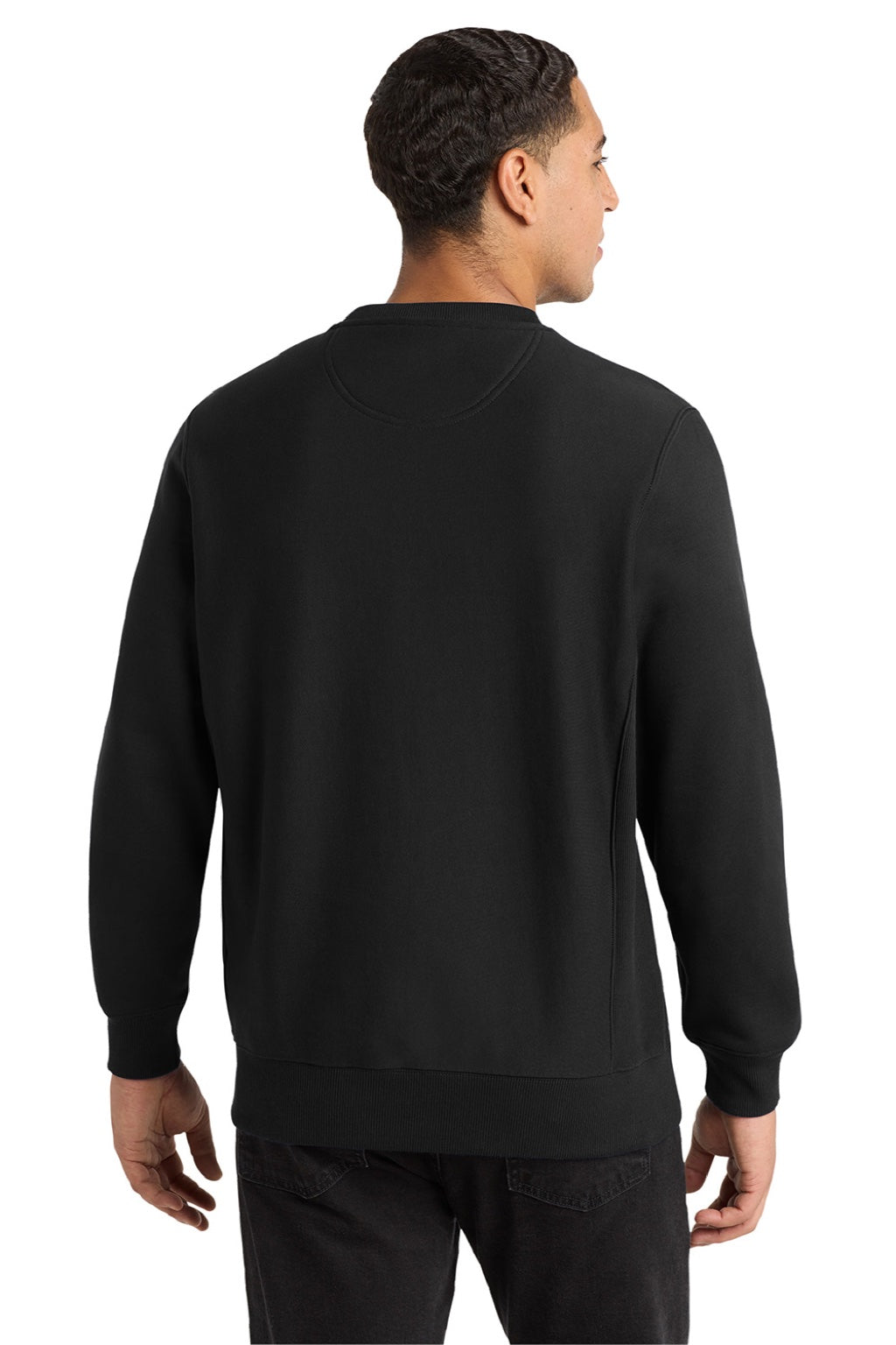 Sport-Tek F280 Mens Fleece Crewneck Sweatshirt Black Model Back