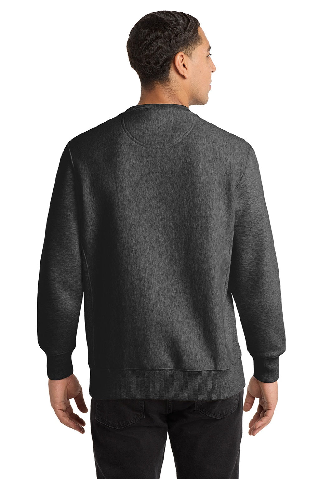 Sport-Tek F280 Mens Fleece Crewneck Sweatshirt Heather Graphite Grey Model Back
