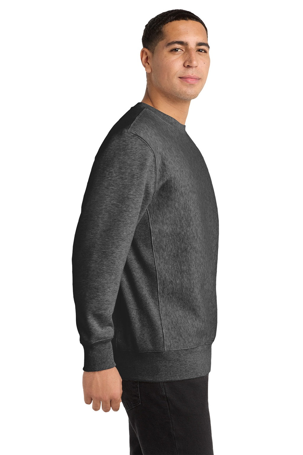 Sport-Tek F280 Mens Fleece Crewneck Sweatshirt Heather Graphite Grey Model Side