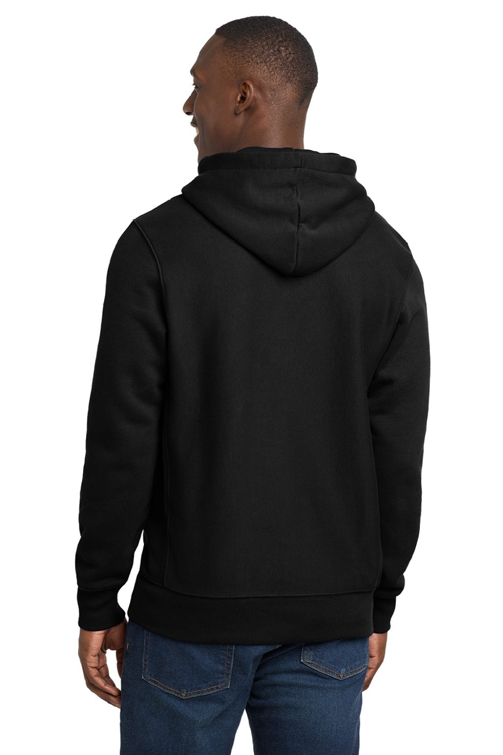 Sport-Tek F281 Mens Fleece Hooded Sweatshirt Hoodie w/ Pouch Pocket Black Model Back