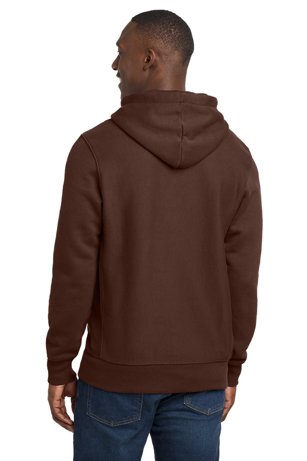 Sport-Tek F281 Mens Fleece Hooded Sweatshirt Hoodie w/ Pouch Pocket Brown Model Back
