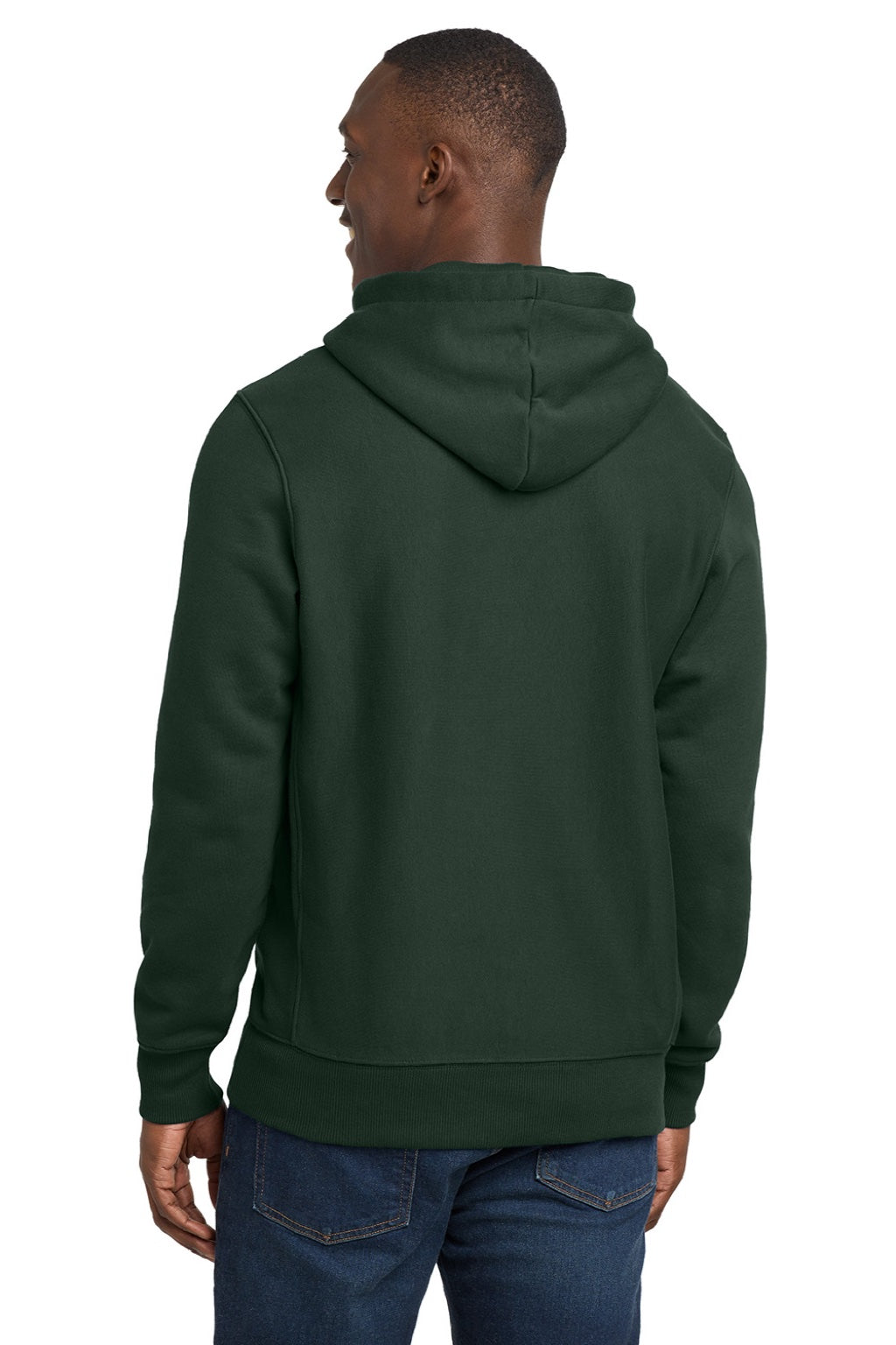 Sport-Tek F281 Mens Fleece Hooded Sweatshirt Hoodie w/ Pouch Pocket Dark Green Model Back