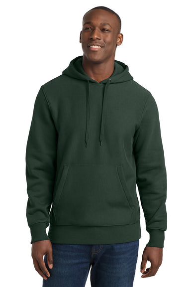 Sport-Tek F281 Mens Fleece Hooded Sweatshirt Hoodie w/ Pouch Pocket Dark Green Model Front