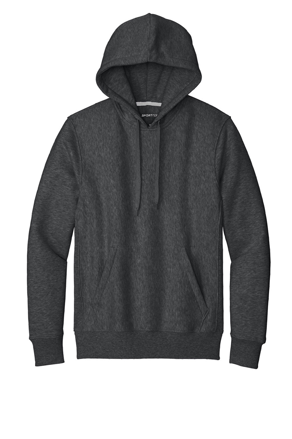 Sport-Tek F281 Mens Fleece Hooded Sweatshirt Hoodie w/ Pouch Pocket Heather Graphite Grey Flat Front