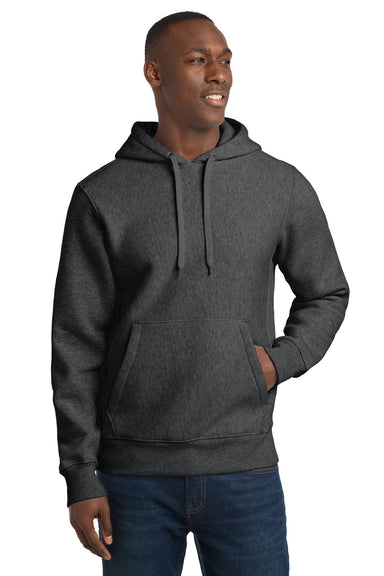 Sport-Tek F281 Mens Fleece Hooded Sweatshirt Hoodie w/ Pouch Pocket Heather Graphite Grey Model Front