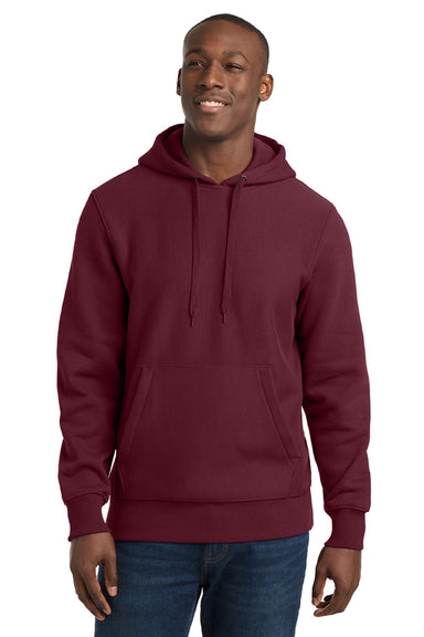 Sport-Tek F281 Mens Fleece Hooded Sweatshirt Hoodie w/ Pouch Pocket Maroon Model Front