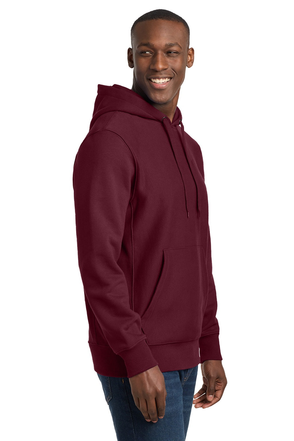 Sport-Tek F281 Mens Fleece Hooded Sweatshirt Hoodie w/ Pouch Pocket Maroon Model Side