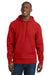 Sport-Tek F281 Mens Fleece Hooded Sweatshirt Hoodie w/ Pouch Pocket Red Model Front