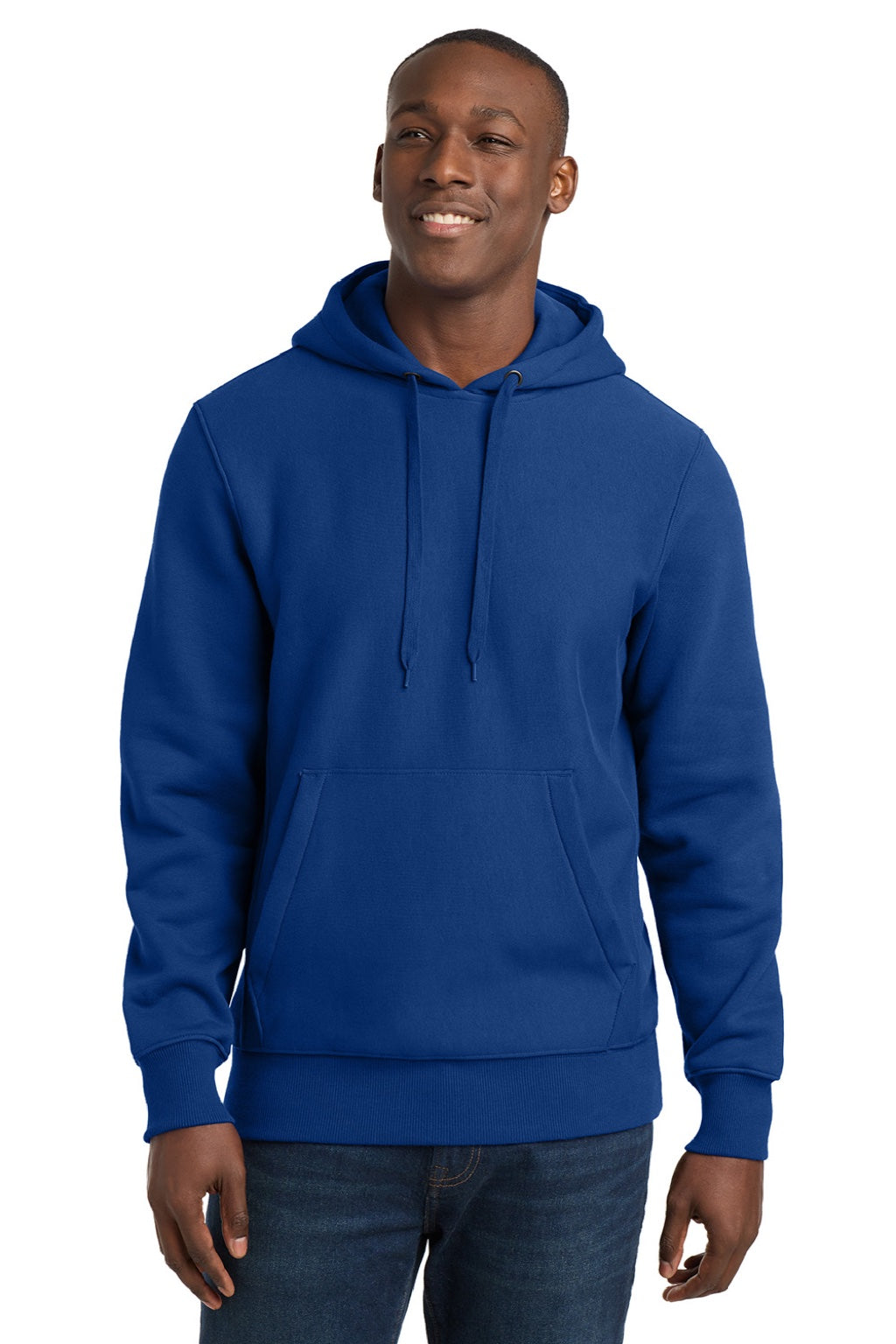 Sport-Tek F281 Mens Fleece Hooded Sweatshirt Hoodie w/ Pouch Pocket Royal Blue Model Front