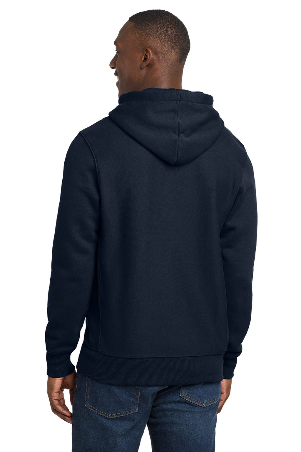 Sport-Tek F281 Mens Fleece Hooded Sweatshirt Hoodie w/ Pouch Pocket True Navy Blue Model Back