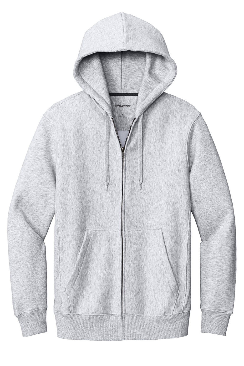 Sport-Tek F282 Mens Fleece Full Zip Hooded Sweatshirt Hoodie w/ Pockets Heather Grey Flat Front