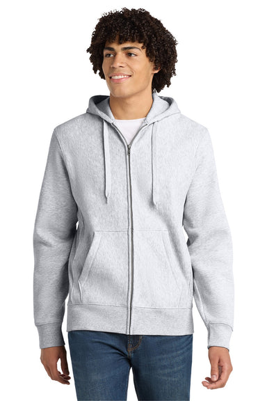 Sport-Tek F282 Mens Fleece Full Zip Hooded Sweatshirt Hoodie w/ Pockets Heather Grey Model Front