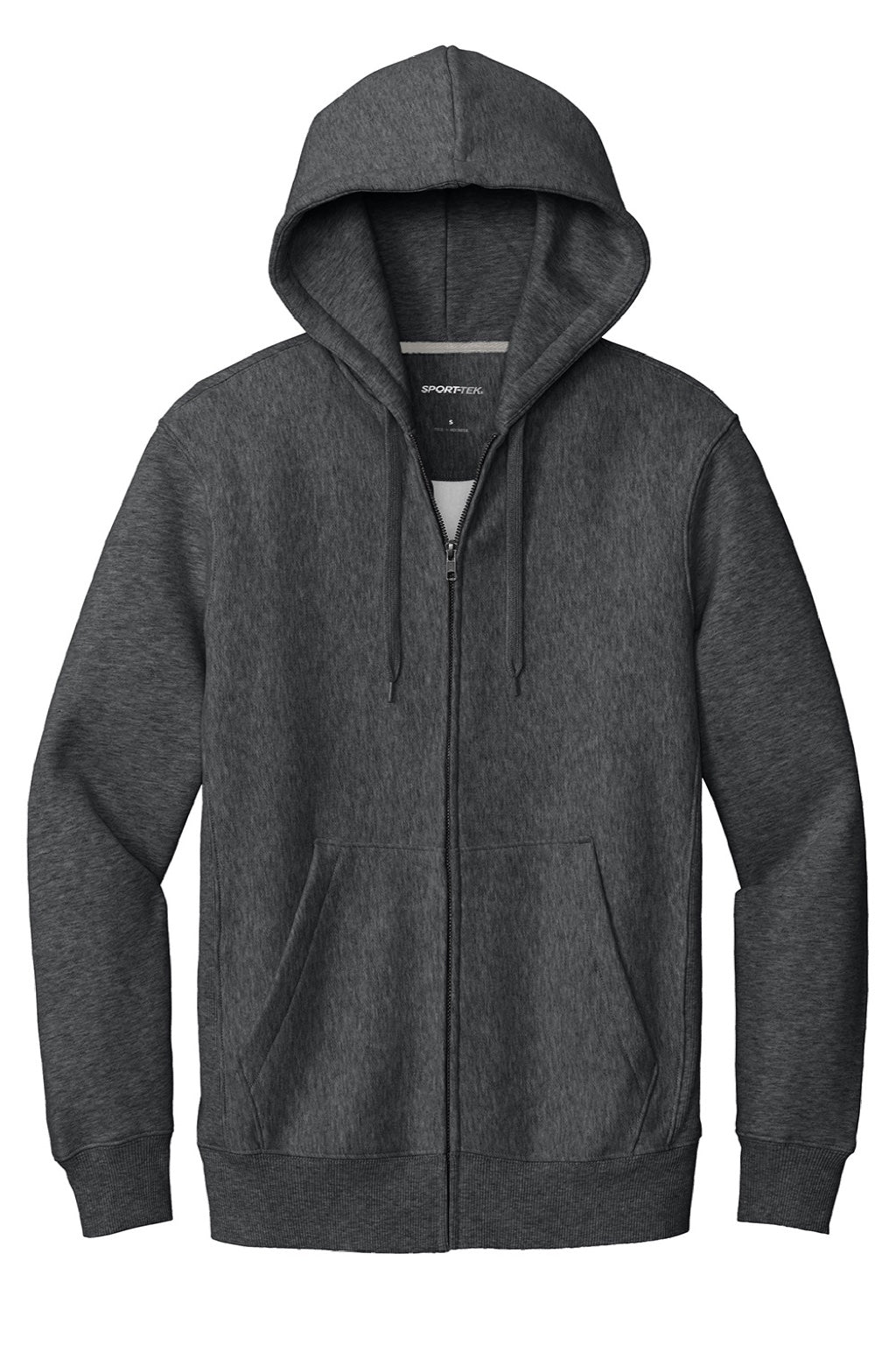 Sport-Tek F282 Mens Fleece Full Zip Hooded Sweatshirt Hoodie w/ Pockets Heather Graphite Grey Flat Front