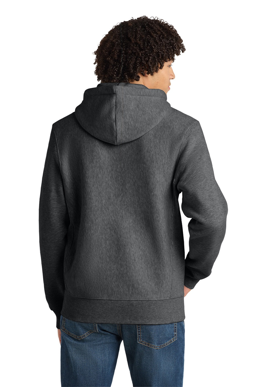 Sport-Tek F282 Mens Fleece Full Zip Hooded Sweatshirt Hoodie w/ Pockets Heather Graphite Grey Model Back