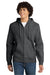 Sport-Tek F282 Mens Fleece Full Zip Hooded Sweatshirt Hoodie w/ Pockets Heather Graphite Grey Model Front