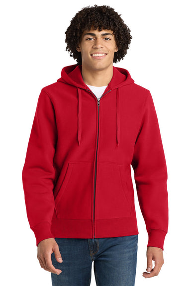 Sport-Tek F282 Mens Fleece Full Zip Hooded Sweatshirt Hoodie w/ Pockets Red Model Front