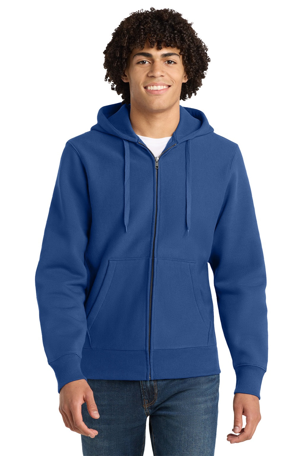 Sport-Tek F282 Mens Fleece Full Zip Hooded Sweatshirt Hoodie w/ Pockets Royal Blue Model Front
