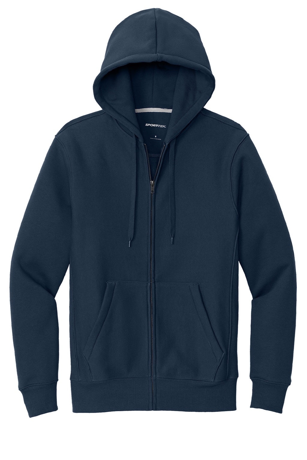 Sport-Tek F282 Mens Fleece Full Zip Hooded Sweatshirt Hoodie w/ Pockets True Navy Blue Flat Front