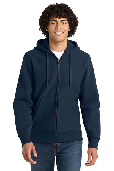 Sport-Tek F282 Mens Fleece Full Zip Hooded Sweatshirt Hoodie w/ Pockets True Navy Blue Model Front