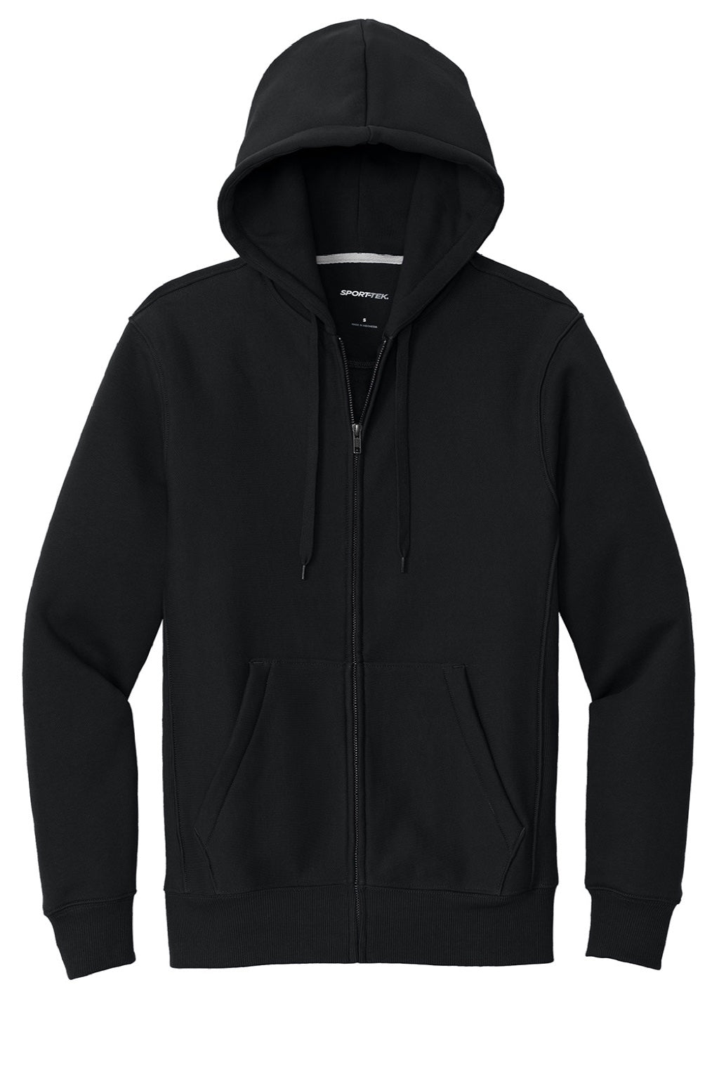 Sport-Tek F282 Mens Fleece Full Zip Hooded Sweatshirt Hoodie w/ Pockets Black Flat Front