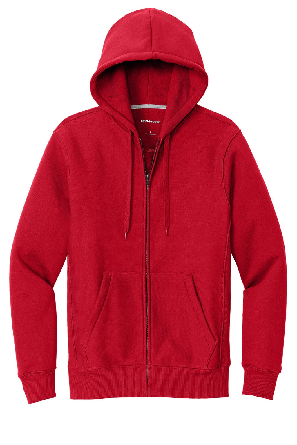 Sport-Tek F282 Mens Fleece Full Zip Hooded Sweatshirt Hoodie w/ Pockets Red Flat Front