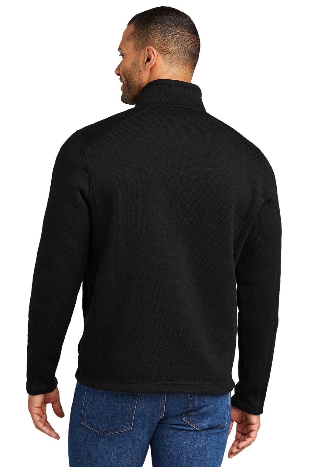 Port Authority F426 Mens Arc Pill Resistant Sweater Fleece 1/4 Zip Jacket Deep Black Model Back