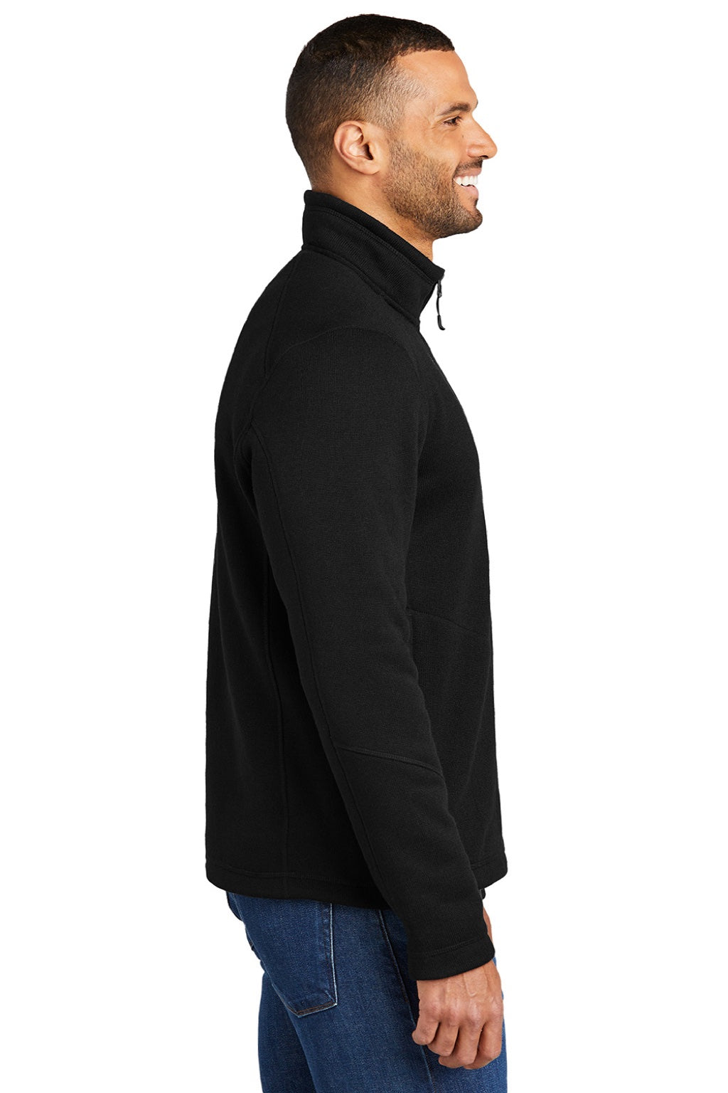 Port Authority F426 Mens Arc Pill Resistant Sweater Fleece 1/4 Zip Jacket Deep Black Model Side