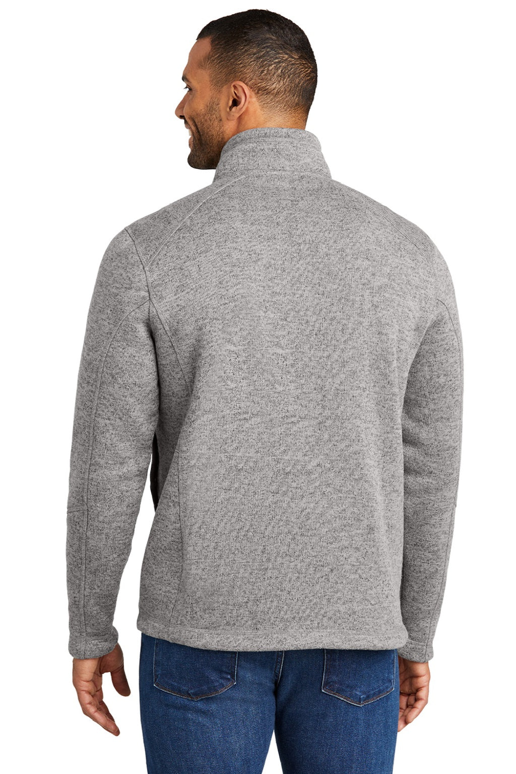 Port Authority F426 Mens Arc Pill Resistant Sweater Fleece 1/4 Zip Jacket Heather Deep Smoke Grey Model Back
