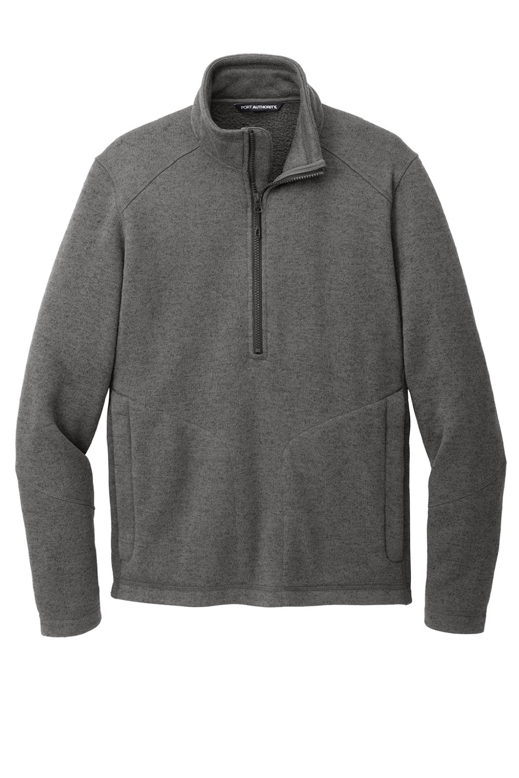 Port Authority F426 Mens Arc Pill Resistant Sweater Fleece 1/4 Zip Jacket Heather Smoke Grey Flat Front