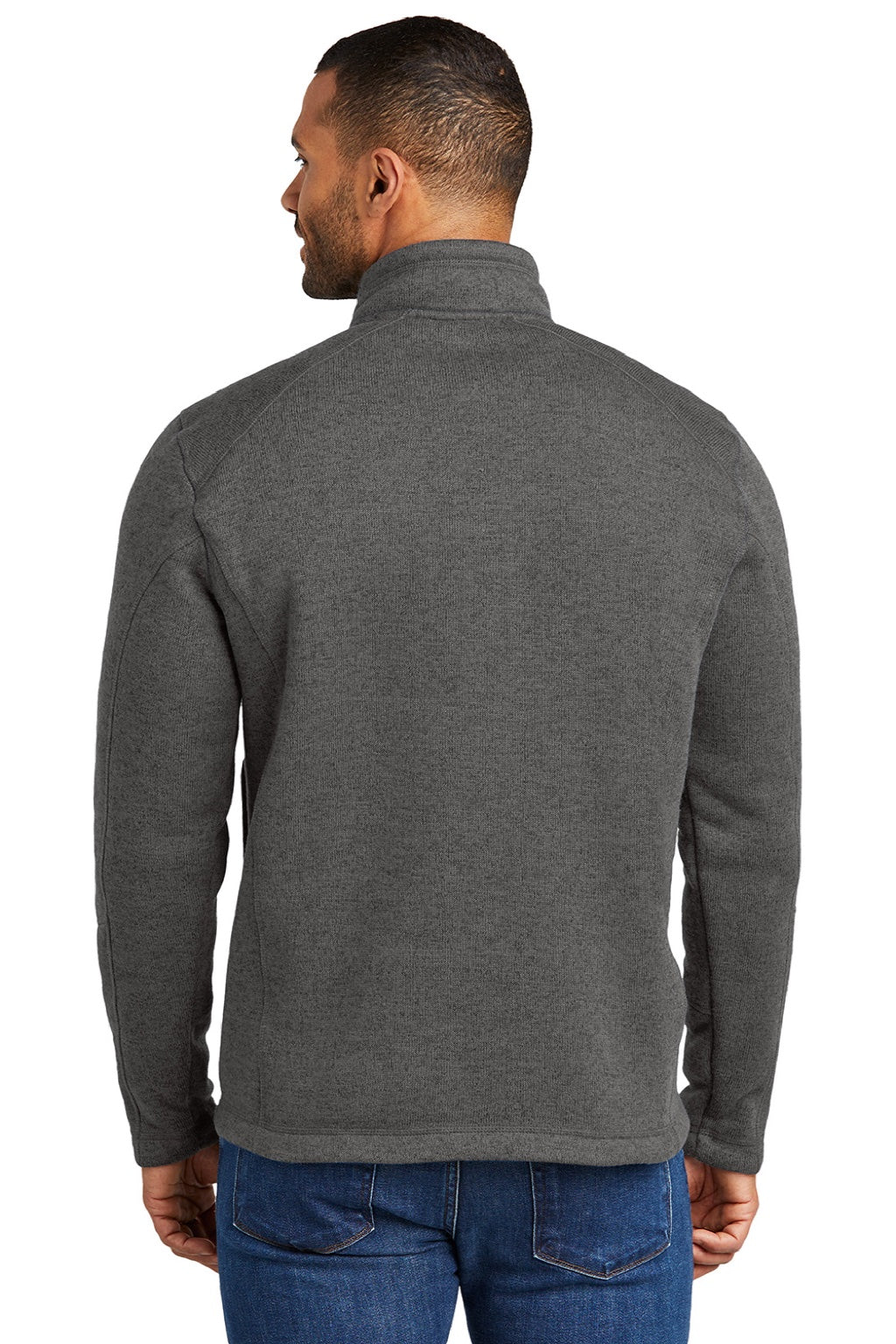 Port Authority F426 Mens Arc Pill Resistant Sweater Fleece 1/4 Zip Jacket Heather Smoke Grey Model Back