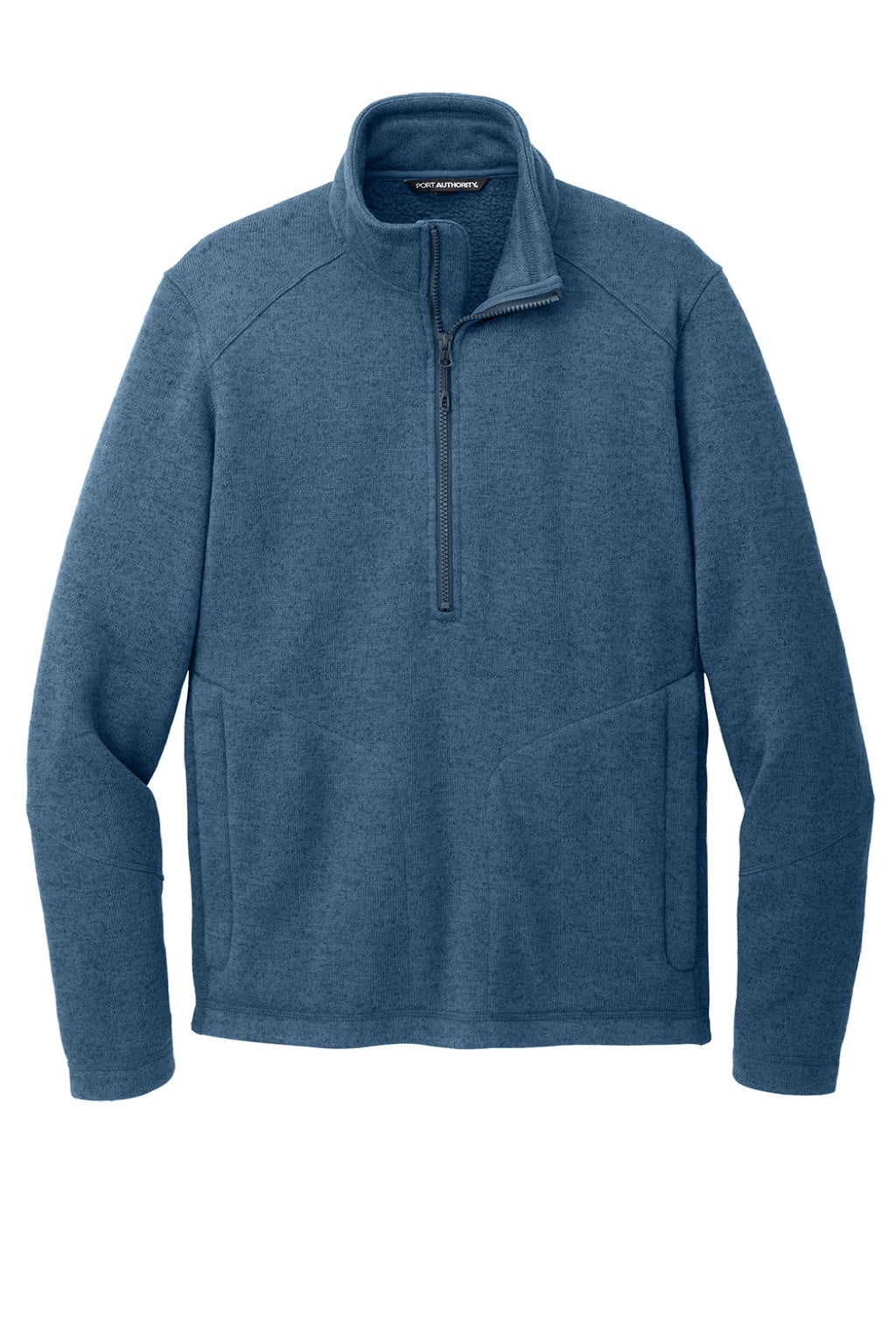 Port Authority F426 Mens Arc Pill Resistant Sweater Fleece 1/4 Zip Jacket Heather Insignia Blue Flat Front